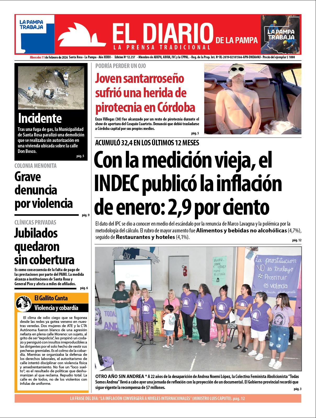 Tapa de El Diario en papel  mieacutercoles 11 de febrero de 2026